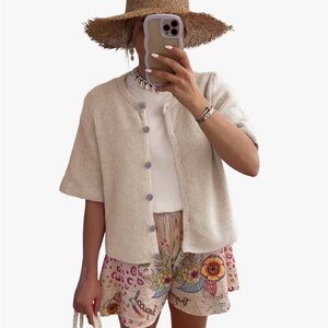 Cream Short Sleeve Button Down Cardigan